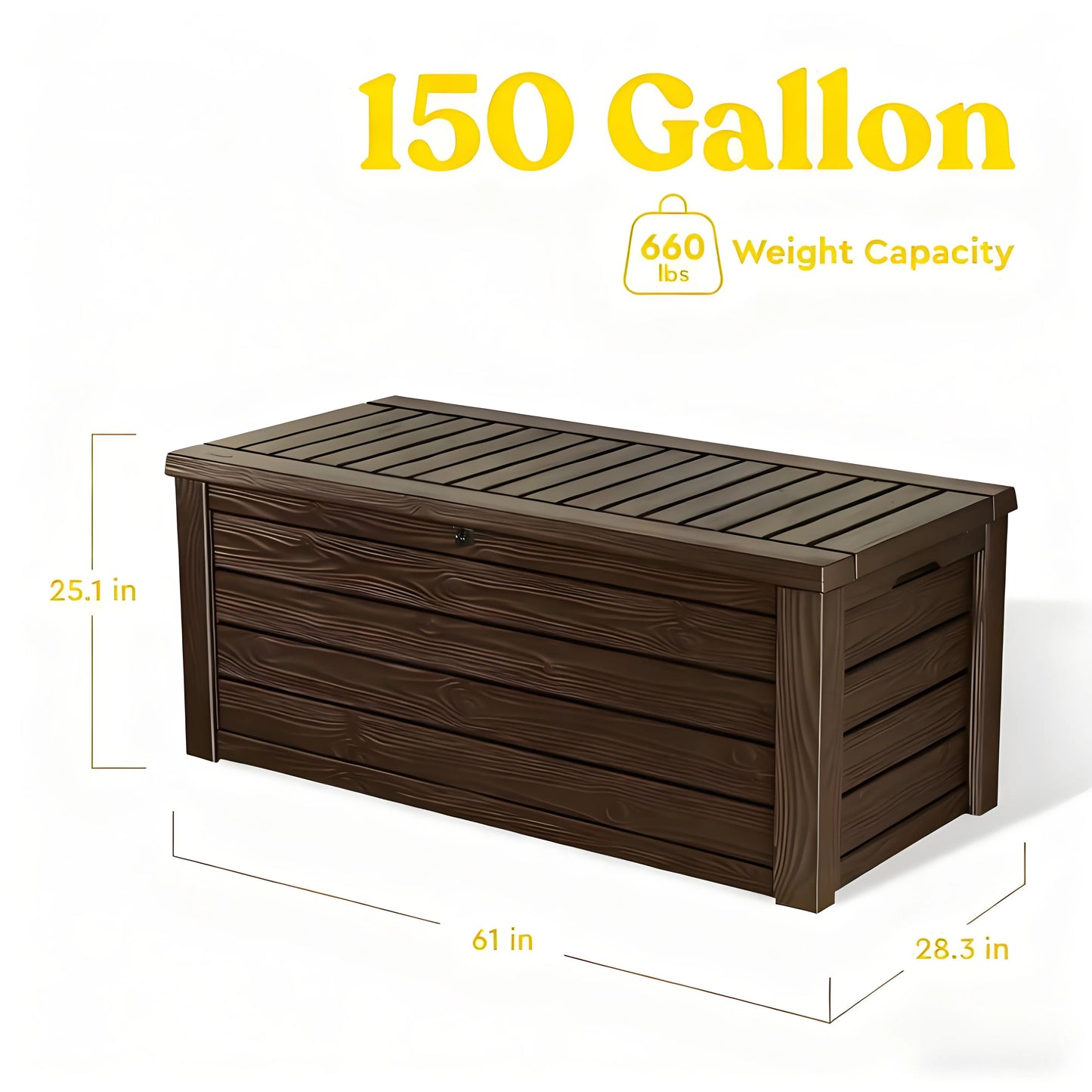 Outdoor Storage & Bench Box – 150 Gallon, Lockable Lid, Durable Resin, Brown