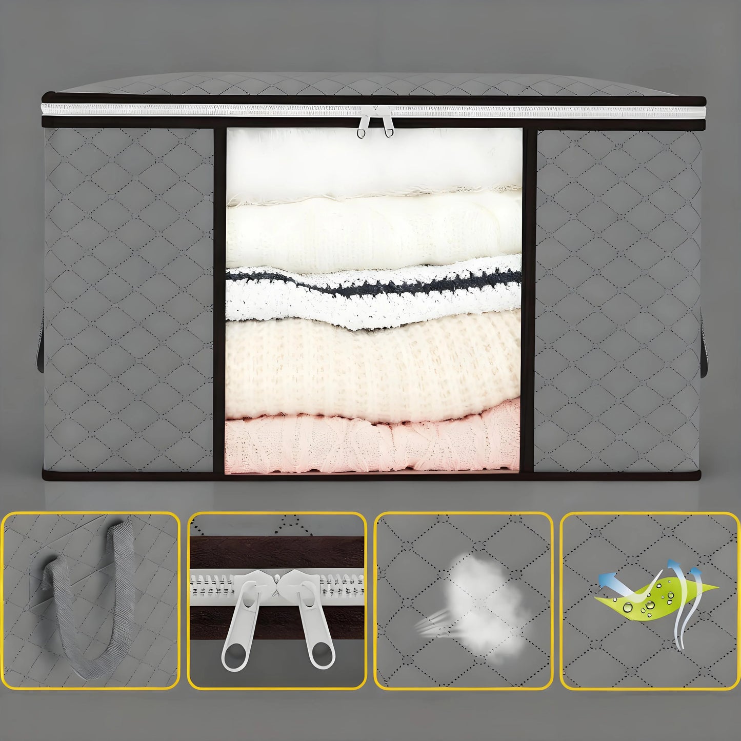 Large Storage Bags – 6 Pack, 90L, with Lids & Zips, Thick Fabric for Bedding & Clothes