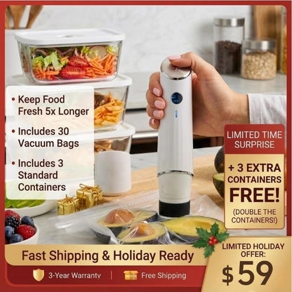 Orderly™  Wireless Sealer + 6 Heavy-Duty Vacuum Pouches + 30 Heavy-Duty Vacuum Pouches (Complete Bundle)