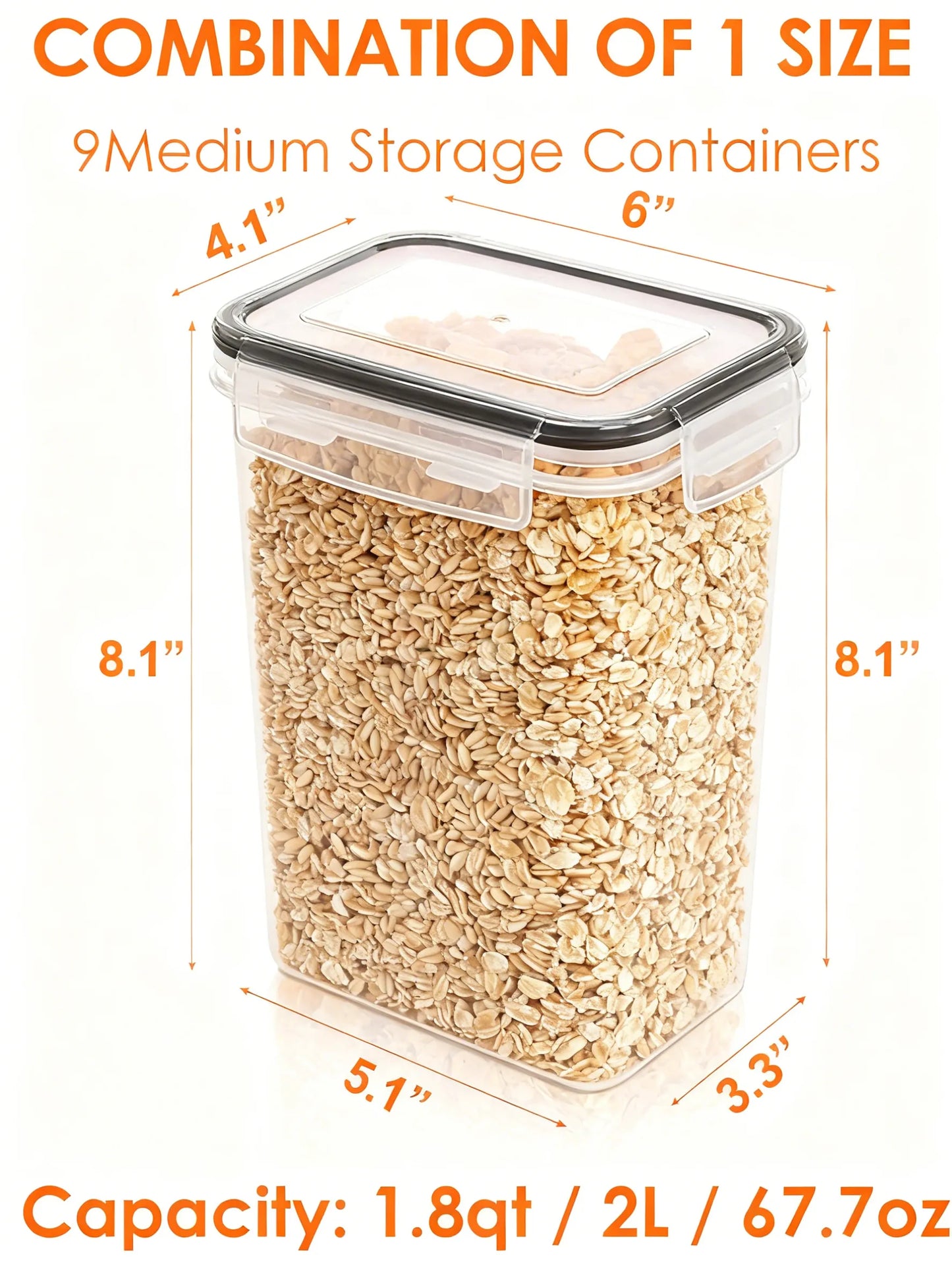 Airtight BPA-Free Food Containers, 9-Piece 2L Set with 24 Labels for Dry & Fresh Food