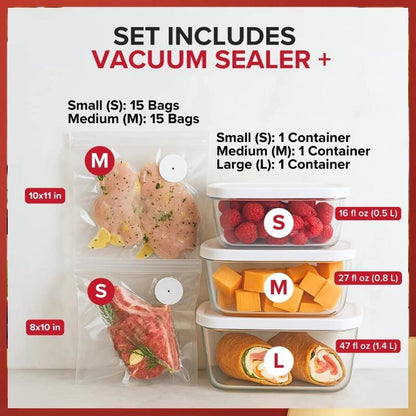Orderly™  Wireless Sealer + 6 Heavy-Duty Vacuum Pouches + 30 Heavy-Duty Vacuum Pouches (Complete Bundle)