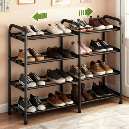 Adjustable Shoe Rack – 4-Tier, 17.6"-32", Expandable Metal Shelf for Closet & Hallway