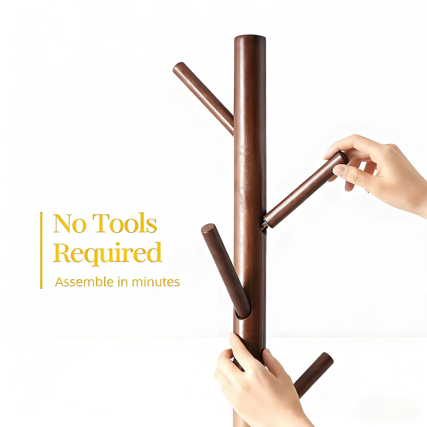 Wood Coat Tree – 8 Hooks, Adjustable, Ideal for Entryway, Bedroom & Office Use