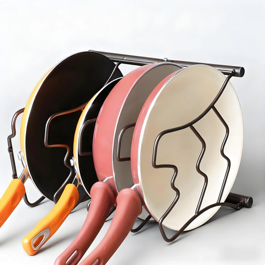 Kitchen Pan Organizer – Bronze Rack for Cabinet & Countertop Storage