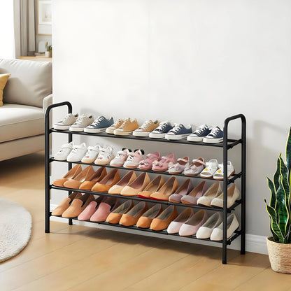 Adjustable Shoe Rack – 4-Tier, 17.6"-32", Expandable Metal Shelf for Closet & Hallway