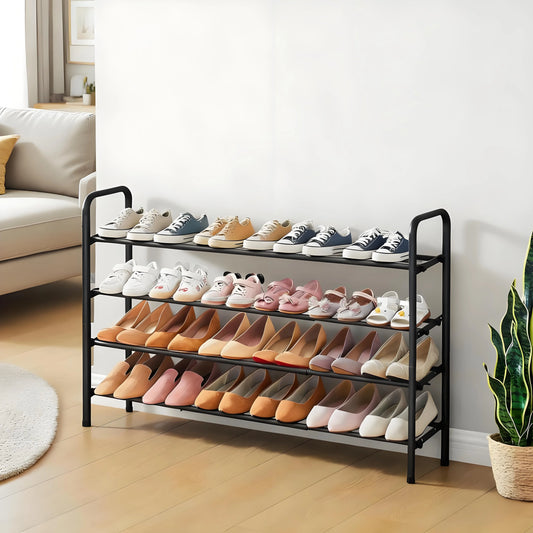 Adjustable Shoe Rack – 4-Tier, 17.6"-32", Expandable Metal Shelf for Closet & Hallway