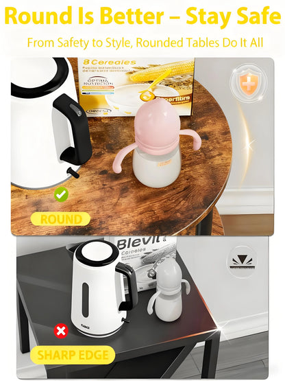 3-Tier Round End Table – Narrow Accent Table, Rustic Brown for Bedroom & Small Spaces