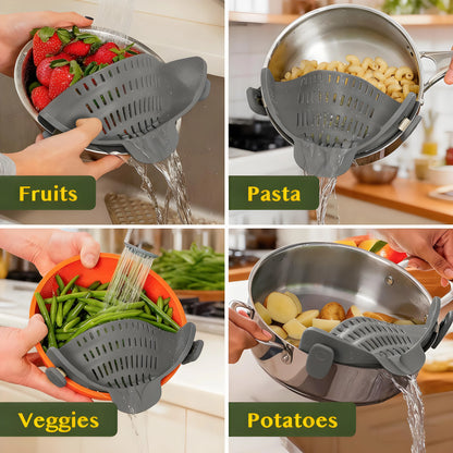 Snap-On Pasta Strainer – Heat Resistant, Space-Saving Colander for Pots & Pans