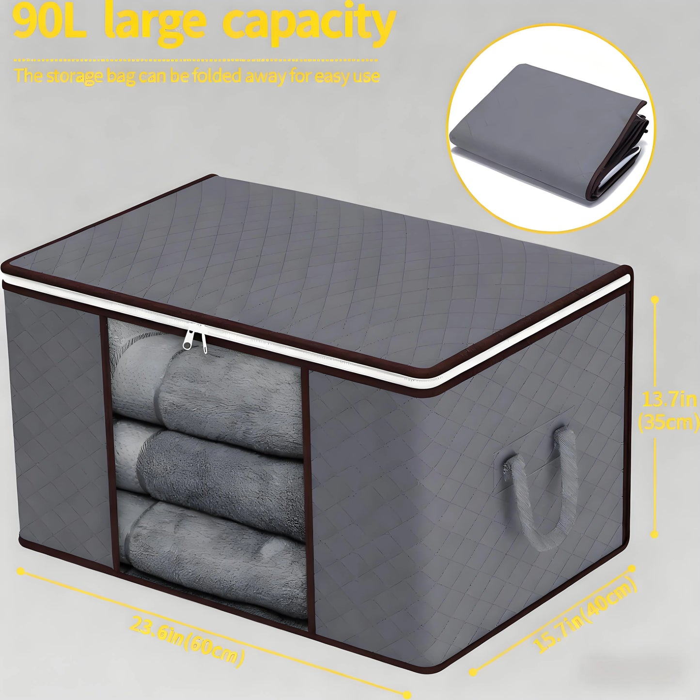 Large Storage Bags – 6 Pack, 90L, with Lids & Zips, Thick Fabric for Bedding & Clothes