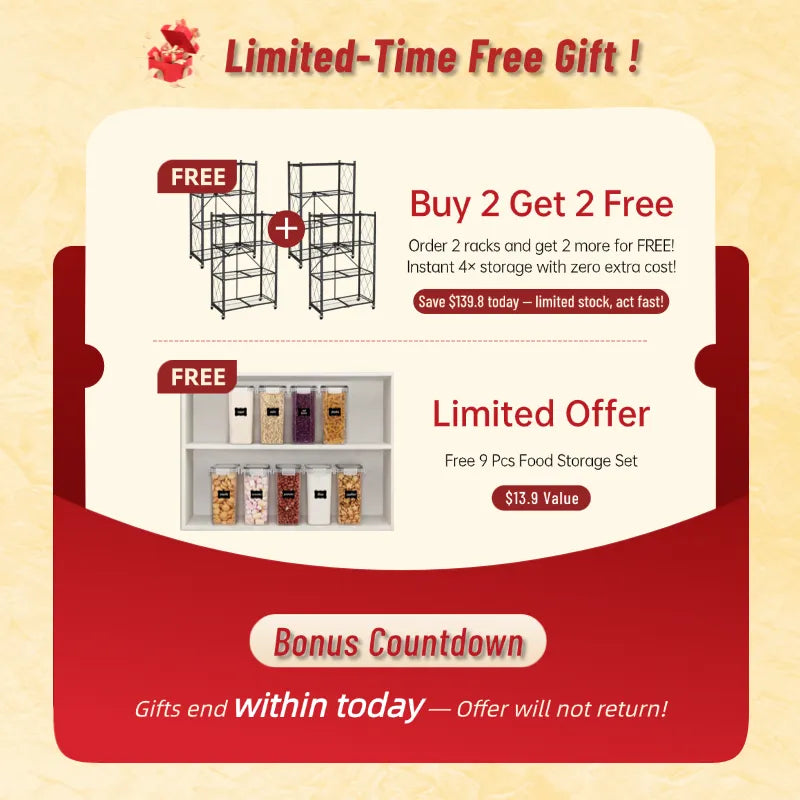 LIMITED DEAL: Sturdy 4-Level Storage & Buy 2, Get 2 FREE! PLUS: Free Boxes!