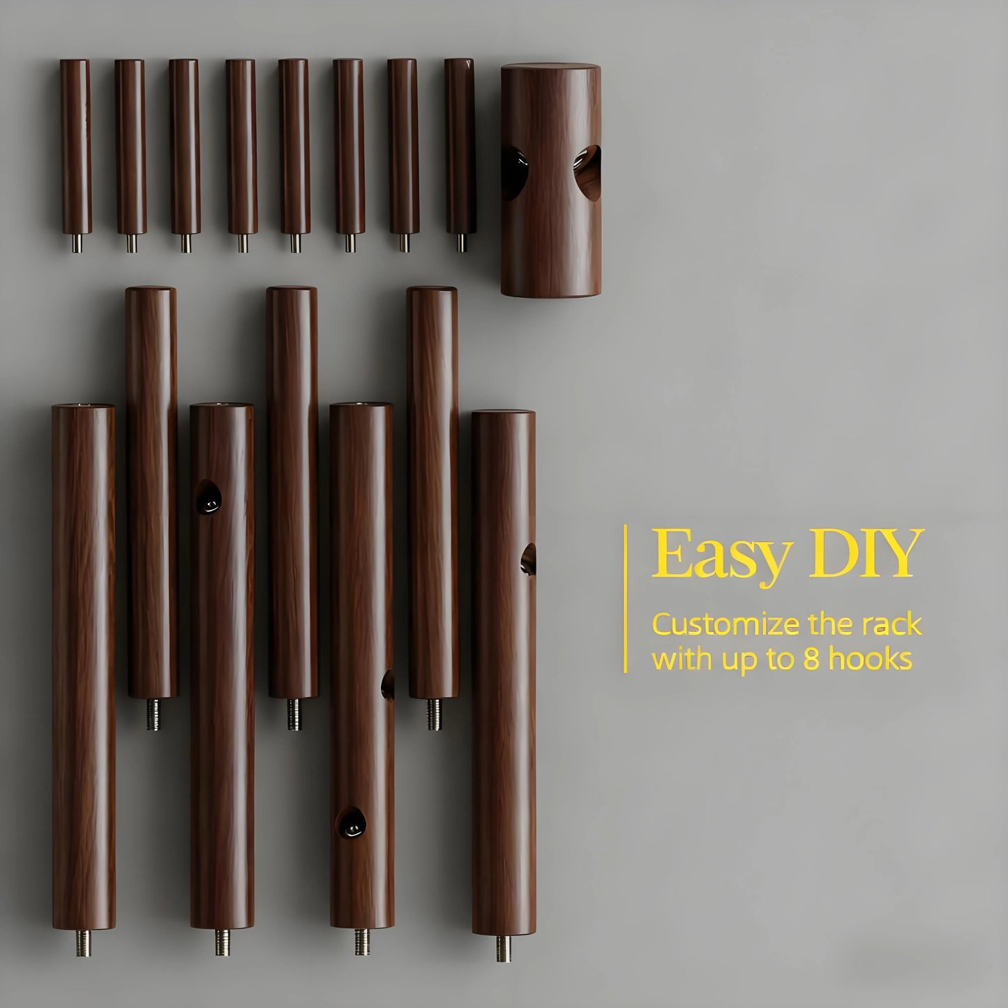 Wood Coat Tree – 8 Hooks, Adjustable, Ideal for Entryway, Bedroom & Office Use