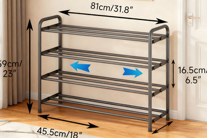 Adjustable Shoe Rack – 4-Tier, 17.6"-32", Expandable Metal Shelf for Closet & Hallway