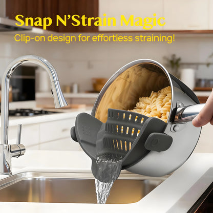 Snap-On Pasta Strainer – Heat Resistant, Space-Saving Colander for Pots & Pans
