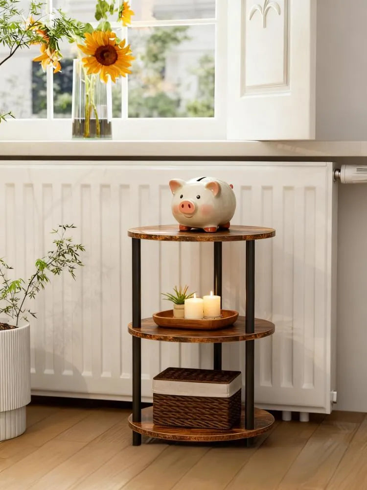 3-Tier Round End Table – Narrow Accent Table, Rustic Brown for Bedroom & Small Spaces